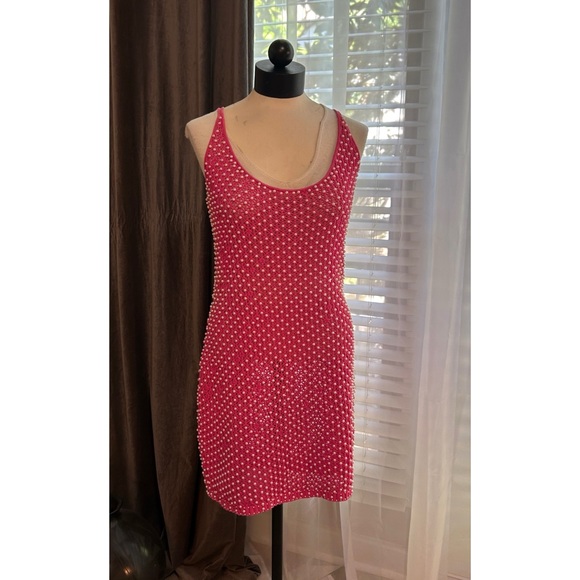 Retrofête ROCCO CROCHET Pink DRESS Size Large Mini Sip Stretch Coverup - Picture 6 of 10